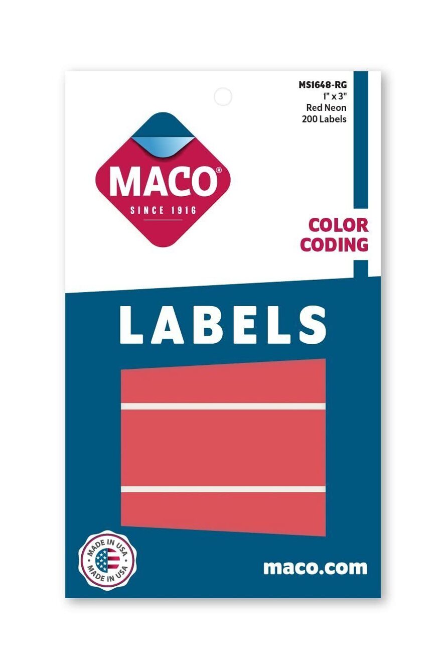 2335 Neon Red Rectangle Color Coding Labels, 1 x 3 Inches, 200 Per Box